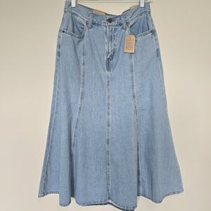 Levi's Denim A-line Midi Skirt Y2K Size 28 Blue Light Wash NWT